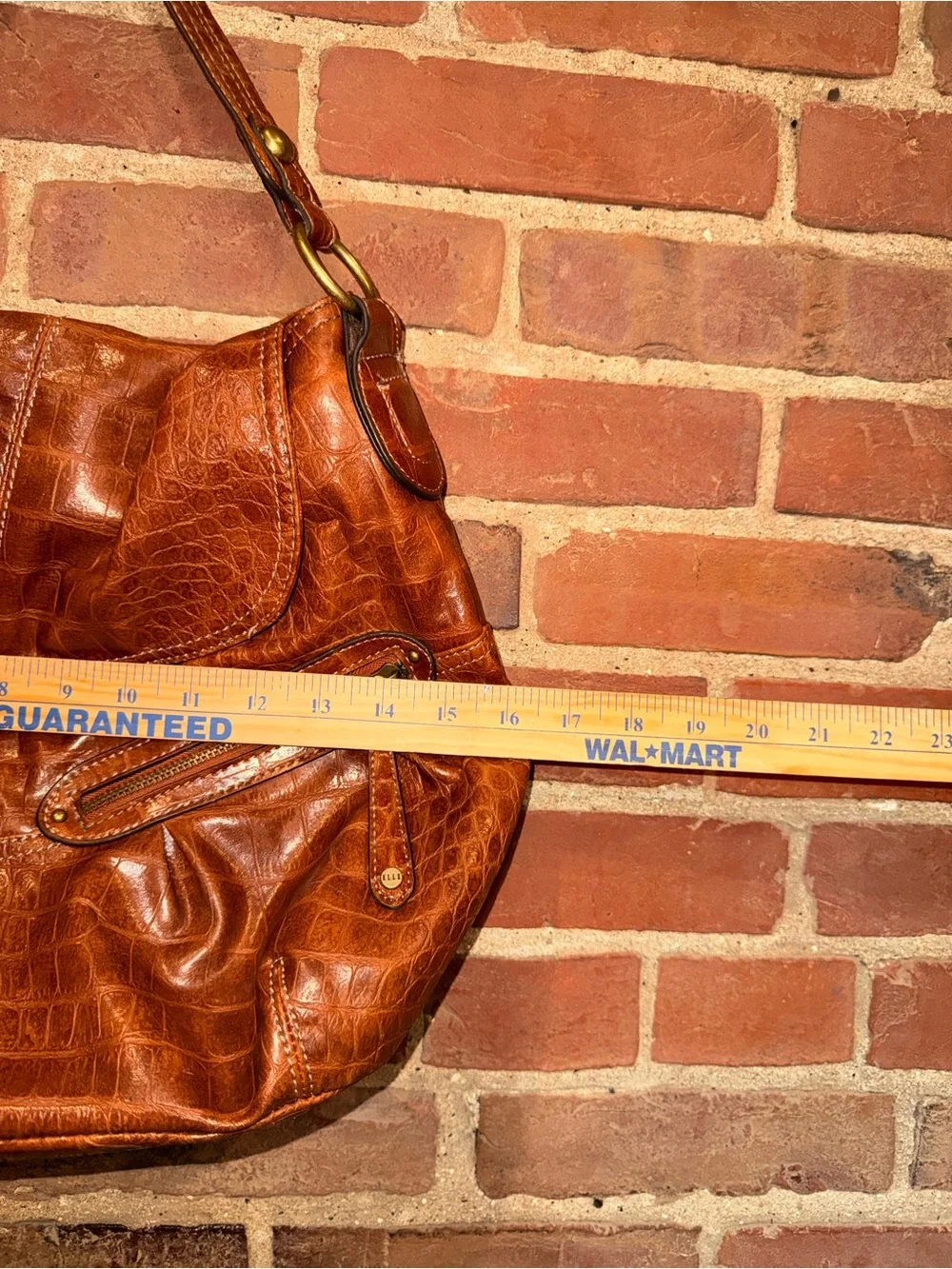 Elle Tan Croc-Embossed Leather Hobo Bag with Gold Hardware